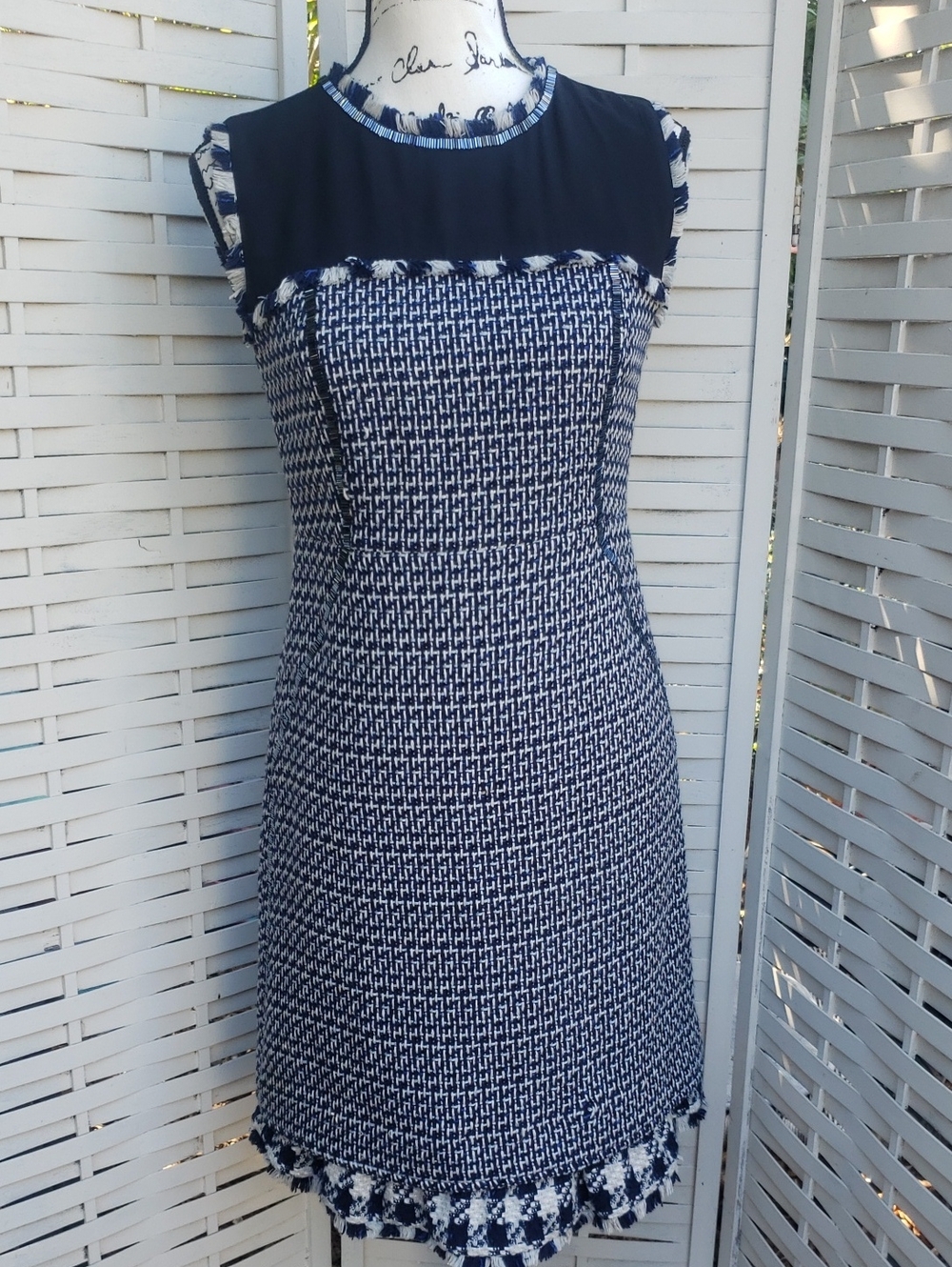 Tory Burch Navy and White Tweed Sheath Dress Size 4